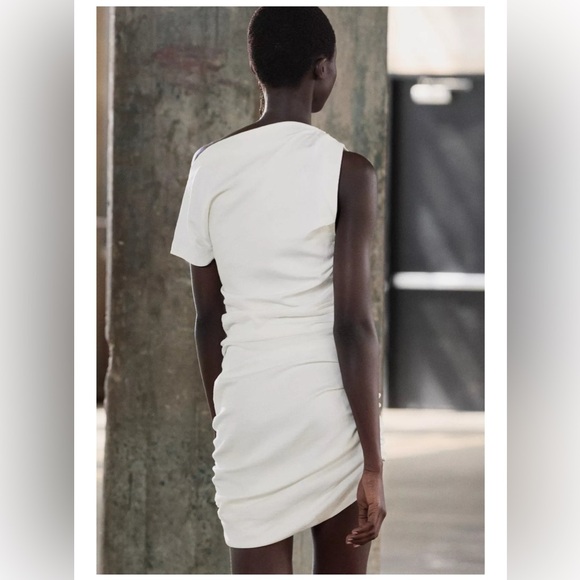 Zara White Draped Mini Dress Small BNWT - Picture 5 of 10